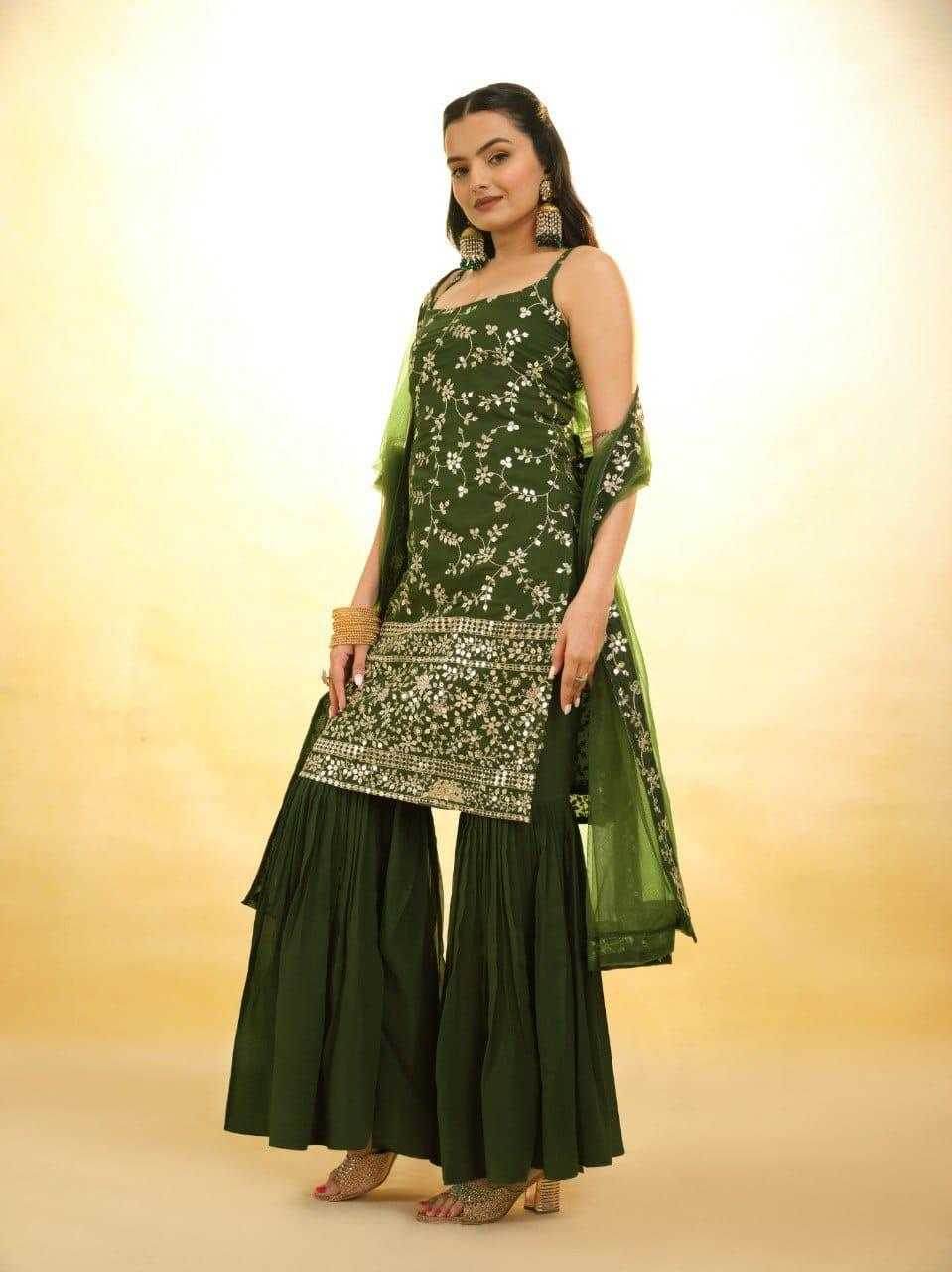 Georgette Gharara Design Ladies Embroidery Sharara Salwar Suit - MYLUXURY LANE ENTERPRISE